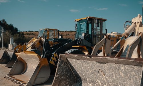 Heavy machinery in quarry. Building materials mining