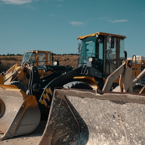 Heavy machinery in quarry. Building materials mining